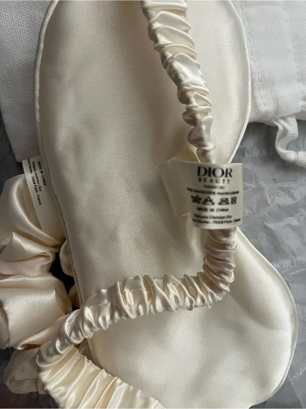 Dior Satin Scrunchie in Ivory with Gold CD Charm
